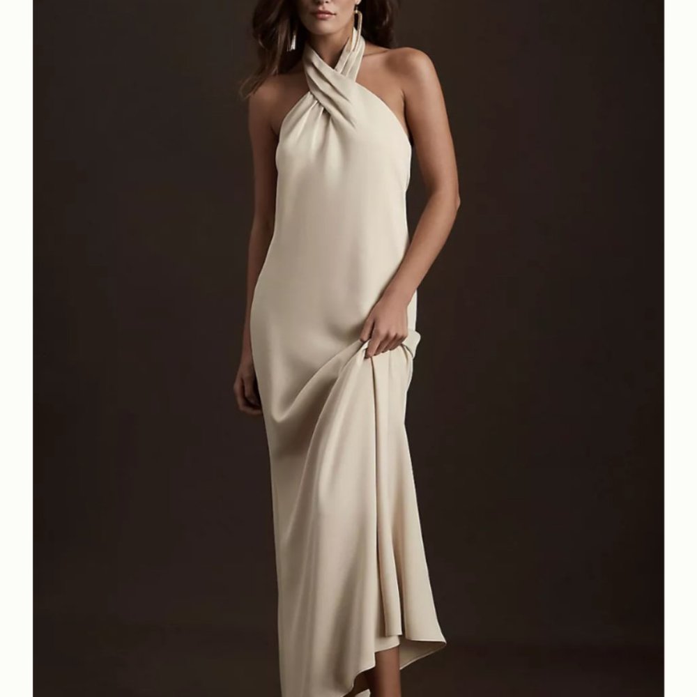 Anthropologie BHLDN Ruby Twist Halter satin gown - champagne